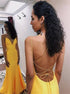 Lace Up Yellow Mermaid Long Prom Dresses LBQ1487